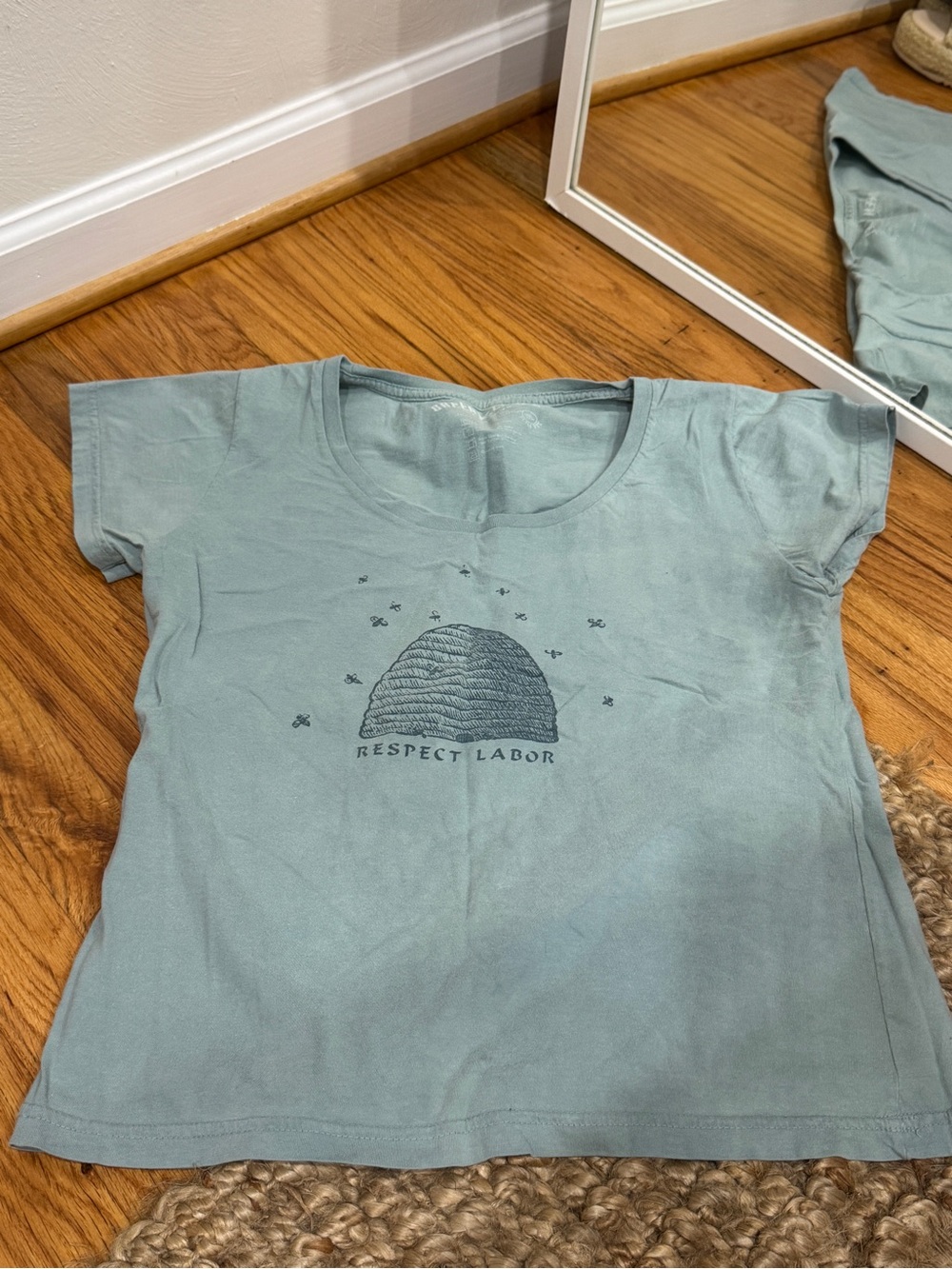 Light Teal 'Respect Labor' Graphic Tee